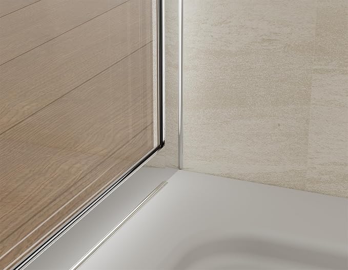 Shower Screen 34" x 74" Half Frameless Shower Wall Panel, Tempered Glass 3/8 inch, Easy to clean Coating, Fixed Glass Shower Door with Hardware (Chrome)