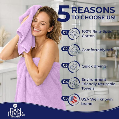 DAN RIVER 8 Piece Luxury Bath Towels for Bathroom, Towel Set, Lavendar | 2 Bath towels, 2 Hand towels, and 4 Wash Cloths, 600 GSM 100% Ring Spun Cotton, Highly Absorbent, Gym, Hotel, guest, and Spa