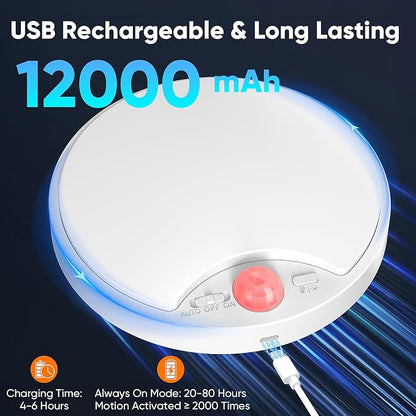 Rechargeable Motion Sensor Ceiling Light, 12000mAh Battery Closet Light | Wireless Battery Powered LED Shower Light, Magnetic Cordless Ceiling Light with Remote, Overhead Lamp for Pantry Shed Hallway