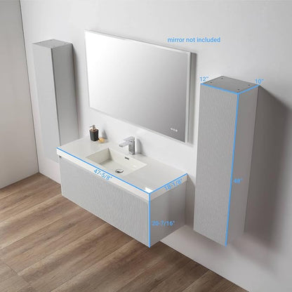 Blossom 48 Inch Bathroom Vanity with Sink and 2 Side Cabinets, All Wood Wall Mounted Floating Bathroom Vanity Cabinet with Acrylic Sink, Soft-Close Drawers, Bathroom Vanities, Light Grey