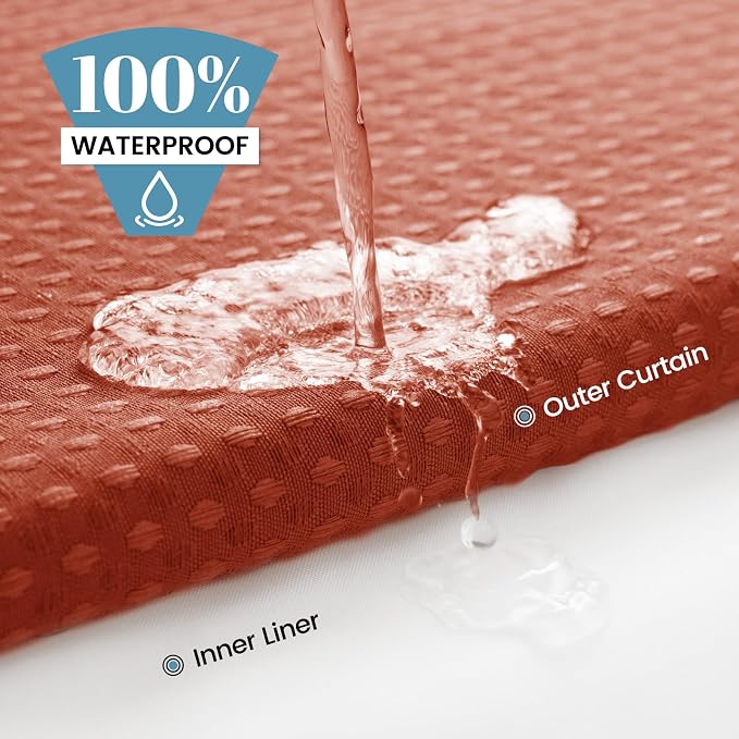 SORTTO No Hook Shower Curtain with Snap in Liner Set Waffle Shower Curtain for Bathroom Hotel Style Fabric Waterproof Inner Liner，71" W x 74" H, Burnt Orange