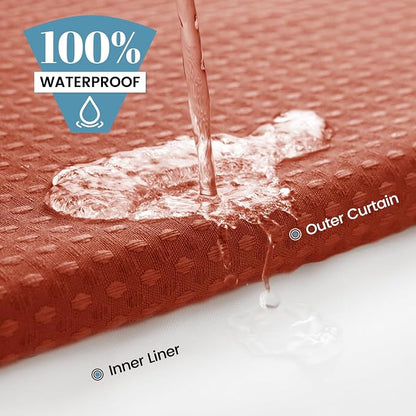 SORTTO No Hook Shower Curtain with Snap in Liner Set Waffle Shower Curtain for Bathroom Hotel Style Fabric Waterproof Inner Liner，71" W x 74" H, Burnt Orange