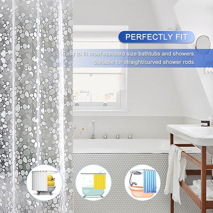 Shower Curtain Liner 76 inch Long, Waterproof Plastic Heavy Duty Shower Curtain with 3 Weighted Magnets, Pebble Pattern No Chemical Smell Shower Stall Curtain Liner, 72W x 76 L Inches