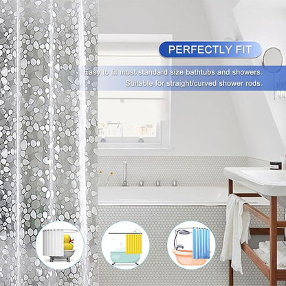 Shower Curtain Liner 76 inch Long, Waterproof Plastic Heavy Duty Shower Curtain with 3 Weighted Magnets, Pebble Pattern No Chemical Smell Shower Stall Curtain Liner, 72W x 76 L Inches
