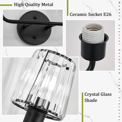2-Light Crystal Vanity Light Fixtures, Black Bathroom Vanity Light