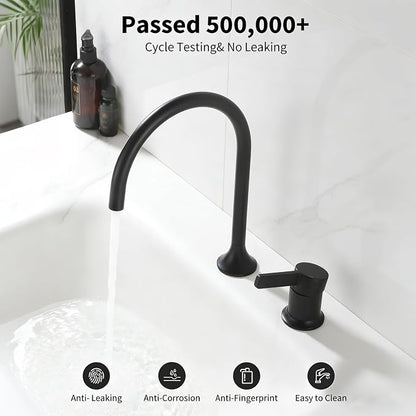 Bathroom Faucets Matte Black,Single Handle Brass Widespread Basin Faucet for Sink,High Arc Gooseneck Bathroom Sink Faucet 2 Hole,Vanity Vessel Sink Faucet Mixer Tap