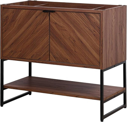 JONATHAN Y VAN1015B Juhl 35 in. W x 18 in. D x 33 in. H Chevron-Front Modern Minimalist 2-Shelf Bathroom Vanity Cabinet Only with Soft Closing Doors (Sink Basin Not Included), Walnut