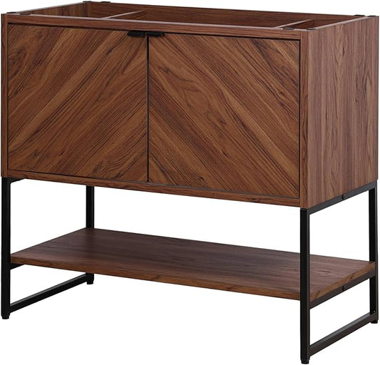 JONATHAN Y VAN1015B Juhl 35 in. W x 18 in. D x 33 in. H Chevron-Front Modern Minimalist 2-Shelf Bathroom Vanity Cabinet Only with Soft Closing Doors (Sink Basin Not Included), Walnut