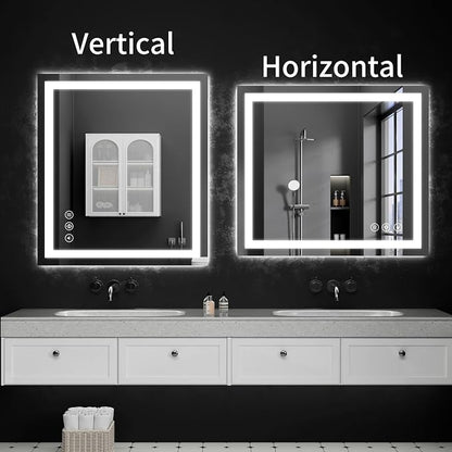 LED Bathroom Mirrors 32"x36" Bathroom Mirror with Lights for Wall, Backlit + Front Lit, 3 Colors, Anti-Fog, Dimmable Brightness for Vanity,Bathroom, Entryway, Living Room