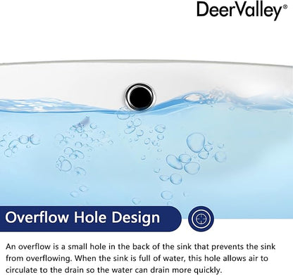 DeerValley 16x16 Inch Small Round Undermount Bathroom Sink, White Ceramic Under Counter Sink with Overflow, DV-1U0207