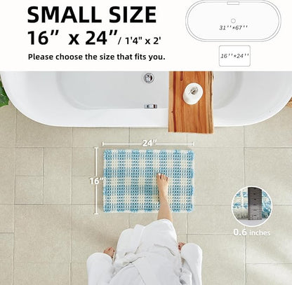 TYUU Waffle Bath Mat, Small Cute Bathroom Rug Non Slip, 24x16 Blue & White | Super Absorbent Quick Dry Bath Rug, Non-Slip Backing, Soft Waffle Washable Farmhouse Bathroom Mats, Tub, Shower & Home Decor