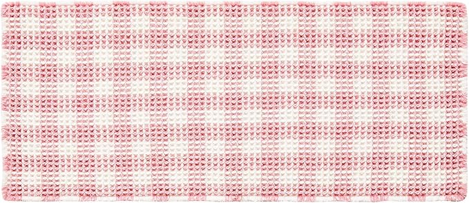 TYUU Waffle Runner Rug Bathroom, Long Cute Bath Mat, 60x24 Pink & White | Super Absorbent Quick Dry Bath Rug, Non-Slip Backing, Soft Waffle Washable Farmhouse Bathroom Mats, Tub, Shower & Home Decor