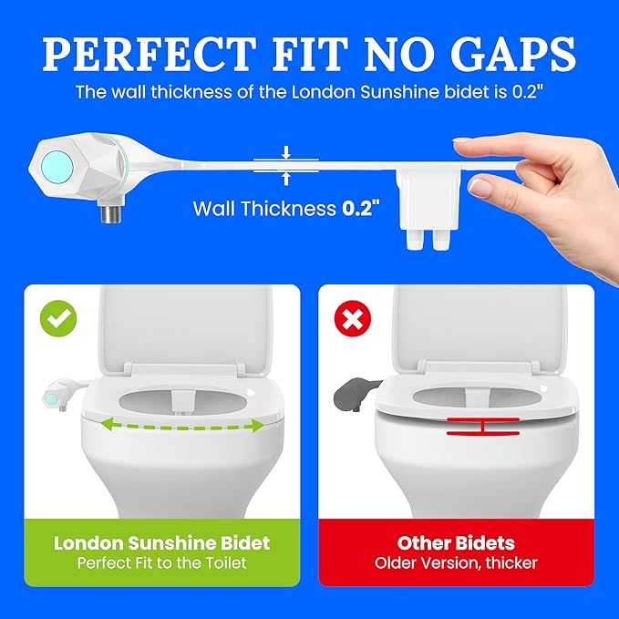 Ultra-Slim Dual-Nozzle Bidet Attachment - Adjustable Cold Water Pressure, Stainless Steel, Hygiene Upgrade,Non-Electric Bidet，Fluorescent White (Fluorescent White)