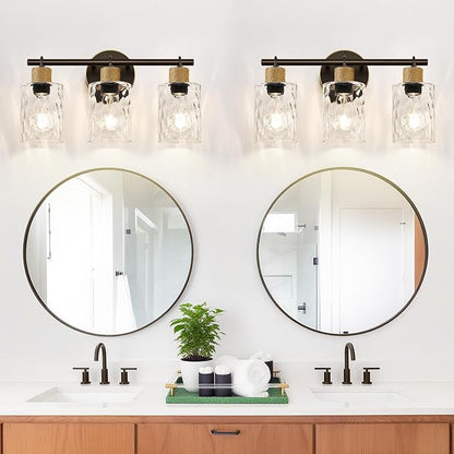 Bathroom Light Fixtures, 3-Light Coastal Vanity Lights with Crystal Glass Shade, Oil-Rubbed Bronze Bathroom Wall Lamp for Mirror Kitchen Hallway Cabinet