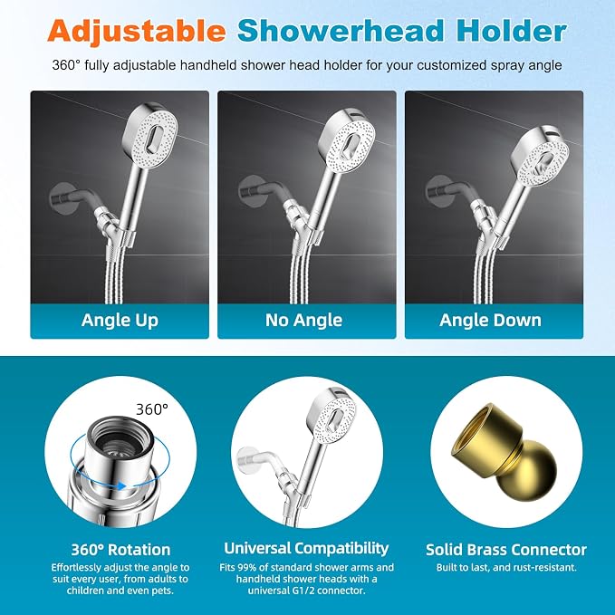 Hibbent Filtered Handheld Showerhead with 3 Filters, 5 Sprays Shower Head | Chrome High Pressure Shower Heads, Brass Holder & 71" Metal Hose, Water Soft Filter Remove Chlorine, Reduce Dry Itchy Skin