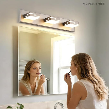 3-Light 5CCT Modern Bathroom Vanity Light Fixtures, 24-Inch 350° Rotatable LED Vanity Lights Over Mirror, Dimmable Brushed Nickel Wall Sconce with Frosted Acrylic Shade