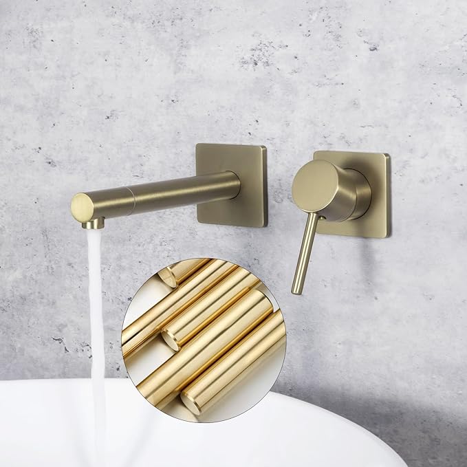 BiaoTeng Concealed Faucets for Bathroom Sinks Single Handle Hot and Cold Bathroom Vanity for Wall Mounted Faucet Single Handle Brass Brushed Gold