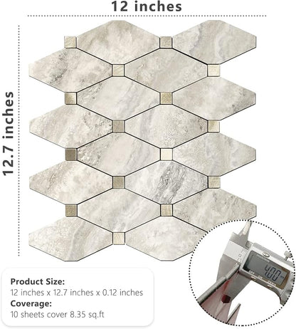 STICKGOO 10 Sheets Peel and Stick Backsplash, Beige | Stick on Mosaic Tiles, Matte PVC Mixed Metal Gold, Self Adhesive Tiles for Kitchen, Fireplace, RV
