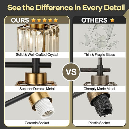 [Hardwired] Bathroom Wall Sconces Set of Two Bathroom Light Fixtures | Hardwired, Premium Crystal, Black and Gold Superior Durable Metal, Wall Lights for Living Room Bathroom Hallway Bedroom
