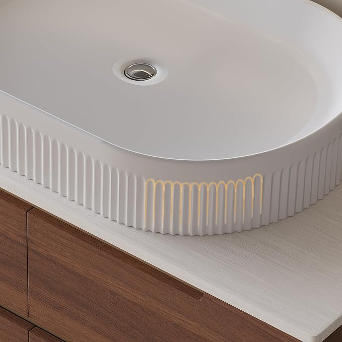 KEIKI 36" Modern Bathroom Vanity with Sink Combo, Freestanding & Wall Mounted Cabinet with Ceramic Basin, 4 Drawers, Soft-Close Design, Walnut