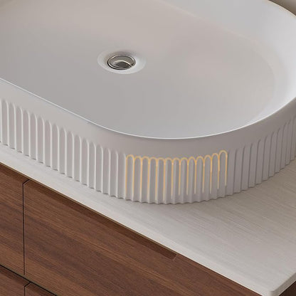 KEIKI 36" Modern Bathroom Vanity with Sink Combo, Freestanding & Wall Mounted Cabinet with Ceramic Basin, 4 Drawers, Soft-Close Design, Walnut