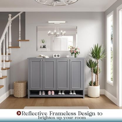 Frameless Bathroom Mirror 32"x48", Beveled Bathroom Mirror | 4mm Tempered Glass Shatterproof Wall Mount Mirrors for Bathroom Vanity Bedroom Entryway, Hangs Horizontally or Vertically