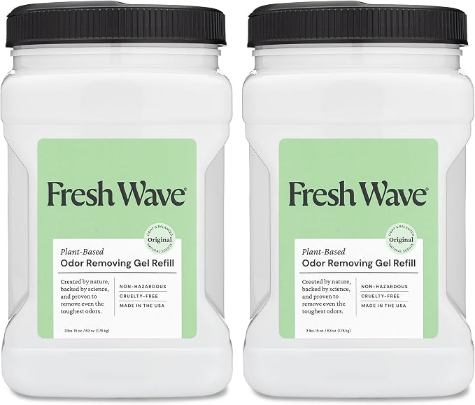 Fresh Wave Odor Eliminator Gel Refill, 2-Pk Original, 63 oz, Odor Absorber | Clove and pine plant oils, No parabens or phthalates, Refills small or large gel jars, Lasts 30-60 days per jar
