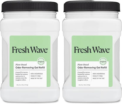 Fresh Wave Odor Eliminator Gel Refill, 2-Pk Original, 63 oz, Odor Absorber | Clove and pine plant oils, No parabens or phthalates, Refills small or large gel jars, Lasts 30-60 days per jar