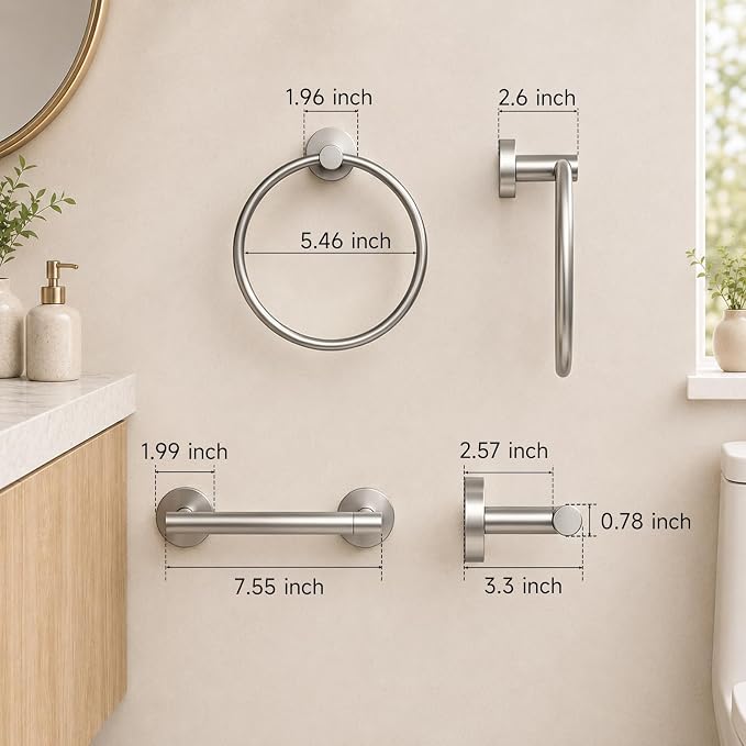Toilet Paper Holder and Hand Towel Ring Bathroom Set | Brushed Nickel,Stainless Steel,Wall Mount,Bathroom Accessories,Hand Towel Ring and Toilet Paper Holder Set,Easy to install