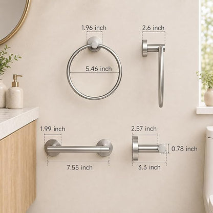 Toilet Paper Holder and Hand Towel Ring Bathroom Set | Brushed Nickel,Stainless Steel,Wall Mount,Bathroom Accessories,Hand Towel Ring and Toilet Paper Holder Set,Easy to install