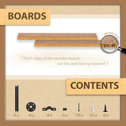 TEN49 Real Wood Rustic Floating Shelves Wall - 36 Wide Small Wooden Industrial Pipe Shelving - Farmhouse Pipe Wall Shelves Furniture Bathroom Decor Art Shelf Kitchen - Light Walnut Color - Set of 2