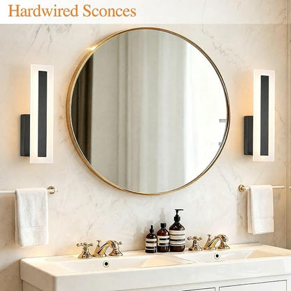 Hardwired Wall Sconces Set of 2 Dimmable Black LED Wall Light | 14Inch Modern Bathroom Vanity Light 3000K 3500K 4000K 5000K 6000K , Indoor Wall Lights for Bedroom, Living Room,Hallway