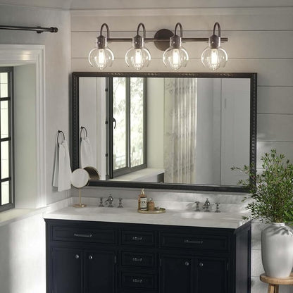 4 Lights Bathroom Vanity Light Fixtures Over Mirror Black Modern | 24in Large Wall Sconce,Matte Black,Globe Glass Shade,E26 Base,UL Certified,Anti-Rust,Damp Rated,Bathroom Bedroom Living Room