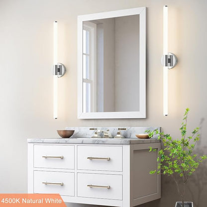 Wall Sconces Set of 2 Hardwired LED Vanity Light Chrome 31" | Dimmable 5CCT LED Bathroom Light Fixtures, 360° Full Lighting, Modern Vanity Light Bar for Bathroom Mirror, Flicker-Free