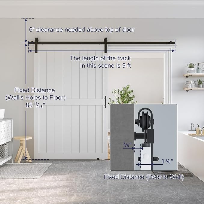 SMARTSTANDARD 54" x 84" White Sliding Barn Door with 9FT Black Hardware | Pre-Drilled Ready to Assemble, Waterproof PVC Coating, H-Frame