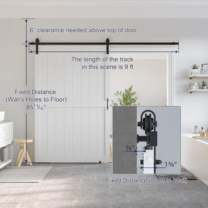 SMARTSTANDARD 54" x 84" White Sliding Barn Door with 9FT Black Hardware | Pre-Drilled Ready to Assemble, Waterproof PVC Coating, H-Frame
