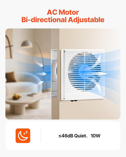 VEVOR Room to Room Fan, Two-Way Airflow Through-the-Wall Fan 8" with Temperature Control, 180 CFM Ventilation Quiet In-Wall Exhaust Vent Fans for Bathroom, Laundry Room and Indoor