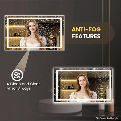 LOAAO 68"X40" LED Bathroom Mirror with Lights, UL Listed | Anti-Fog, Dimmable, 3 Color Temperature, Backlit + Front Lit, Memory Function, Tempered Glass