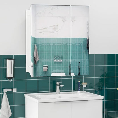 30X26 Inch Large Medicine Cabinet for Bathroom, Lightweight Combined Double Doors Mirrored Cabinet, Non-Assembly Needed, Recessed or Wall Mount, Flexiable Ample Storage, Soft Closing