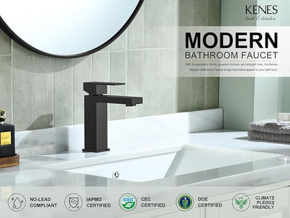 Matte Black Single Handle Bathroom Faucet 1 Hole, Black Vanity Faucet | Bathroom Sink Faucet with Pop Up Drain & Supply Lines, Lead-Free cUPC & NSF Certified, 1 Handle Faucet for Vanity RV Restroom
