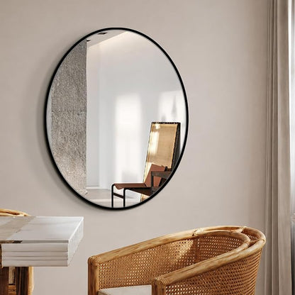 28x22 Black Oval Bathroom Mirror for Over Sink, Aluminum Frame | HD Reflection No Distortion, Aluminum Frame, Mounting Hardware for Vertical or Horizontal Mount