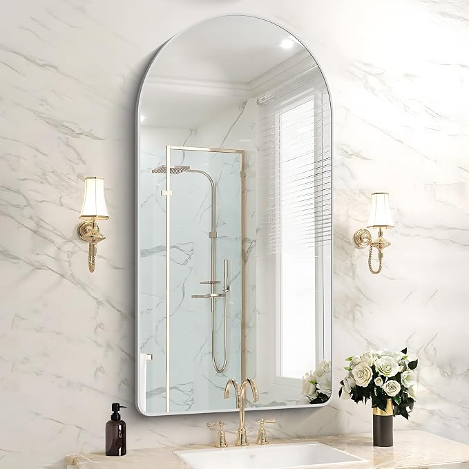 FORBATH Arched Bathroom Mirror 24x48 Inch, Silver Bathroom Mirror Wall Mounted Modern Aluminum Alloy Frame Arch Mirror for Bedroom Living Room Entryway, Hanging or Leaning Against Wall