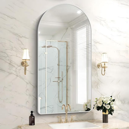 FORBATH Arched Bathroom Mirror 24x48 Inch, Silver Bathroom Mirror Wall Mounted Modern Aluminum Alloy Frame Arch Mirror for Bedroom Living Room Entryway, Hanging or Leaning Against Wall