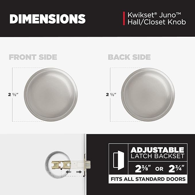 Kwikset Juno Interior Passage Door Knob, Handle for Closet and Hallway Doors, Non-Locking Doorknob in Satin Nickel, with Microban Protection (Pack of 10)