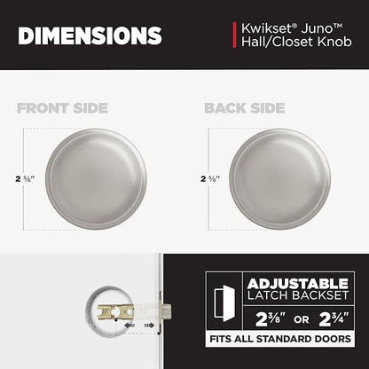 Kwikset Juno Interior Passage Door Knob, Handle for Closet and Hallway Doors, Non-Locking Doorknob in Satin Nickel, with Microban Protection (Pack of 6)