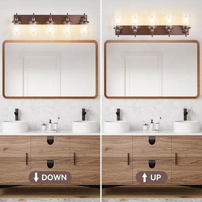5-Light Bronze Bathroom Light Fixtures Over Mirror,Modern Bathroom Vanity Light with Clear Glass Shade, Wall Sconce for Bathroom Hallway Cabinet Bedroom Kitchen Living Room Foyer E26 Base