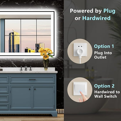 84x32 Black Framed LED Bathroom Mirror with Lights, Backlit and Front Lit Anti-Fog Lighted Vanity Mirrors for Bathroom Wall, Dimmable, 3 Colors, Memory, HD Tempered Glass, Horizontal/Vertical