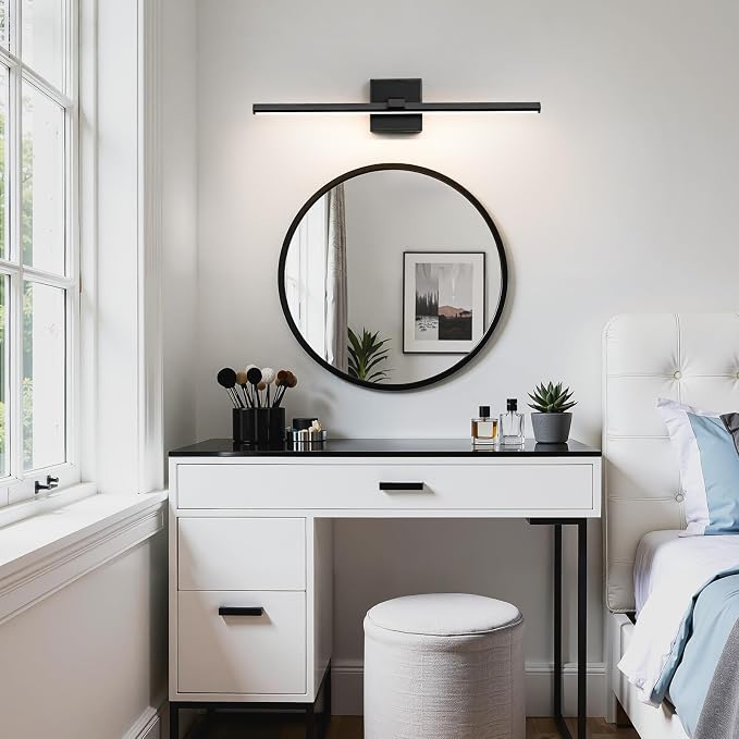 Black Bathroom Vanity Light 24 Inch Modern Bathroom Light Fixtures Over Mirror 18W Dimmable 5CCT LED Vanity Light Bar for Bathroom Mirror Cabinets Bedroom