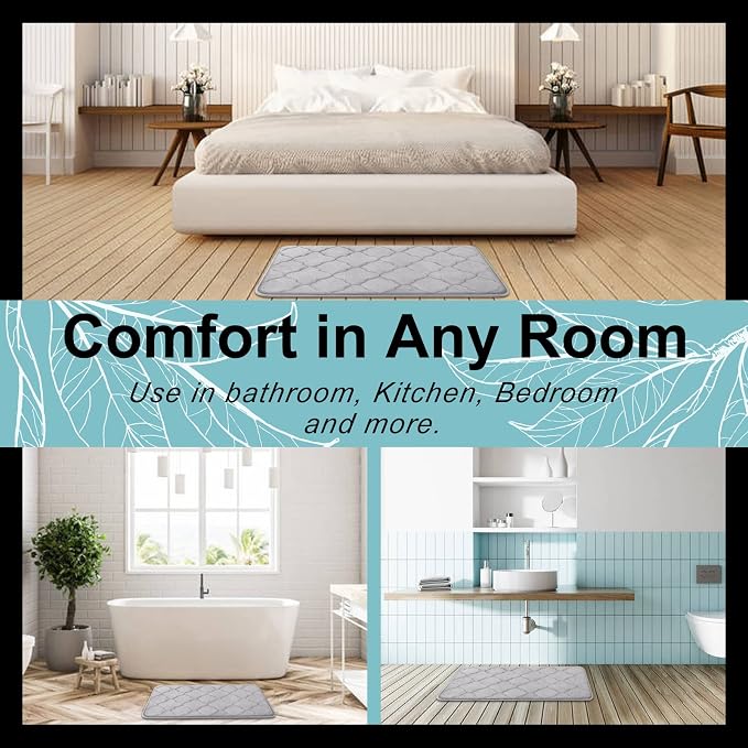 OLANLY Memory Foam Bath Mat Rug 47x32, Ultra Soft and Absorbent Bathroom Rugs, Non-Slip, Comfortable, Machine Washable Bath Carpet for Bathroom Floor, Tub, Shower and Home Decor Accessories, Grey