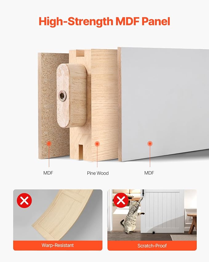 VEVOR Sliding Barn Door, 42 x 84 inch, High-Strength MDF Panel, Barn Door with Hardware Kit, Water-Proof PVC Surface, Easy to Install, H-Frame, Smoothly and Quietly Sliding for Living Room, Bathroom